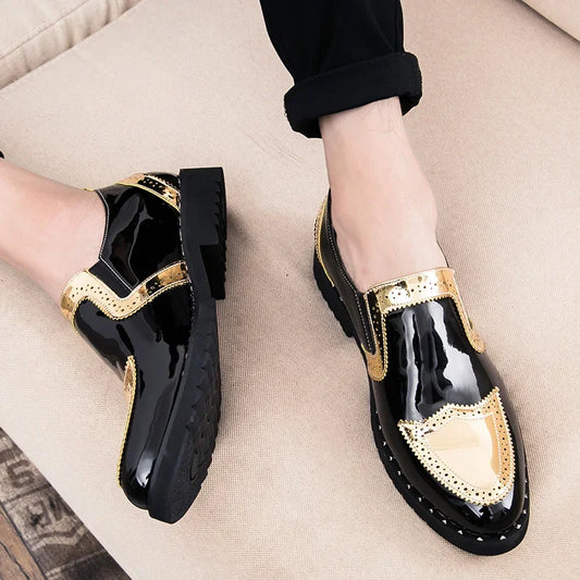 Platform leather shoes Casual Men Brogue Patent Leather Shoe Man