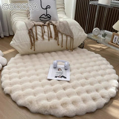 Faux Fur Round Carpets Luxury Bubble Shaped Plush Rugs for Bedroom Decor Non Slip