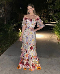 Homecoming Dresses: Lace Embroider Puffy Sleeve Mermaid Prom Dress