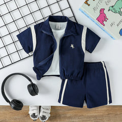 2Pcs Baby Boys Short Sleeve With Zipper Top & Pants Set Summer Outdoor Sports Clothes For 1-3Y Casual