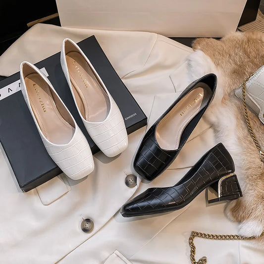 Designers Classics Square Toe Chunky Heel Women Pumps High Heels
