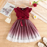 Dress For Kids 2-8 Years old Fashion Summer Cute Ruffled Sleeveless Star Tulle