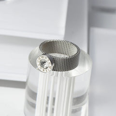 Gold Color Stainless Steel Ring Big Round Crystal Mesh Finger Ring Roman