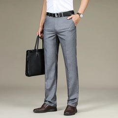 Suit Trousers For Men Straight flat linen Black Business Formal Dress Pants