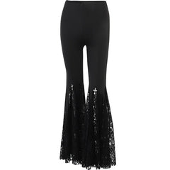 Flare Pants Black Lace Patchwork High Waist Vintage Pants
