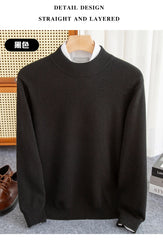 Fashion Men's 100% Wool Pullover Half-high Collar Sweater Autumn Winter Warm Top