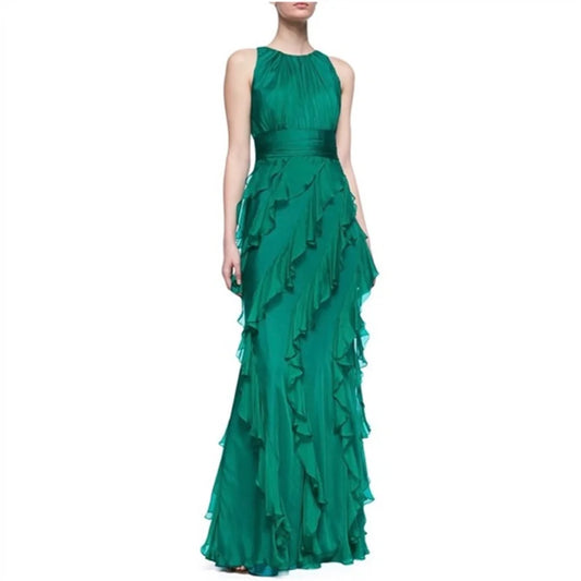 Annie Elegant Lady Green Ruffle Prom Dressess A-line Formal Occasions Party Dress