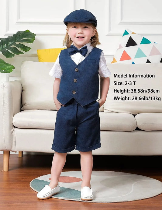 Kids Boy Clothes Set Formal Wedding Outfit Birthday Suit Little Gentleman Clothing Toddler Outfits with Beret Hat