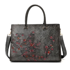 Vintage Embossed Women Shoulder Bag Leather Top-handle Bags Ladies