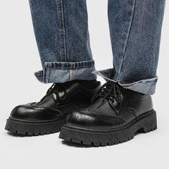 STRONGSHEN Men Casual Fashion Shoes Handmade Carving Brogue Leather Business