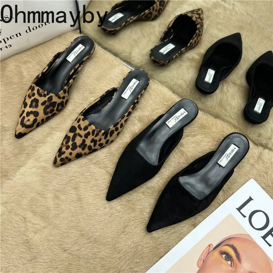 Pointed Toe Mules Fashion Leopard Print Women Slippers Casual Women's Shoes