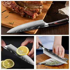 Professional Damascus Kitchen Knives Japanese Santoku Cleaver Slicing Knife Stainless