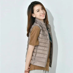 Down Jacket Women Sleeveless Ultra Light Down Vests Slim Jacket Girl Gilet Lightweight