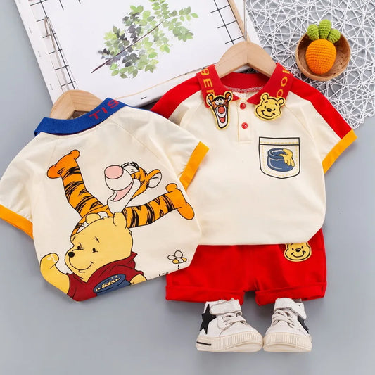 Trendy Short Sleeve Tracksuits Boys And Girls New Casual Sports Clothing Donald Duck Print Tops+Shorts 2 Piece Set Summer Wear