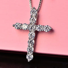 16-24inches 925 Sterling Silver Necklace Box chain Shiny crystal classic cross Pendant