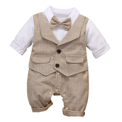 3-24M Formal Anniversary Dress Toddler Child Cotton Party Suit Infant Plaid Outfit Clothes Newborn Boy Vest Romper Baby Birthday