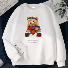 Women No Best14 Teddy Bear Basketball Athletic Print Hoodies Loose Crewneck