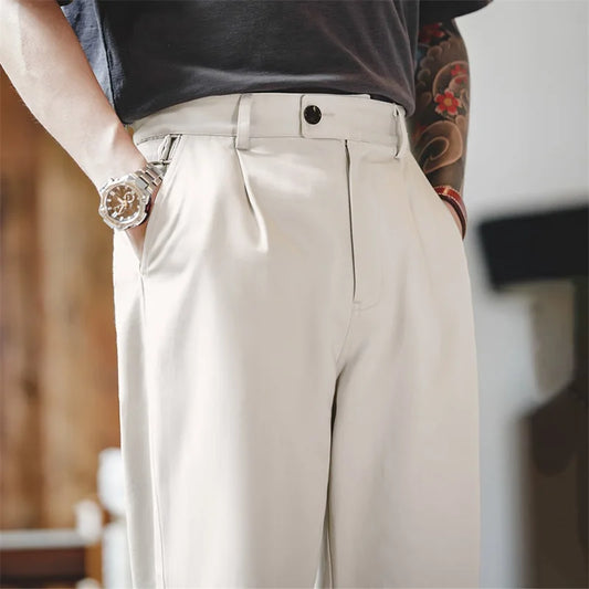 Maden Vintage Gentleman Naples Pants Korea Fashion Casual Paris Button Straight Wide Trousers