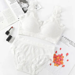 Lace Underwear Set Padded Bra Set Without Steel Ring Solid Women's