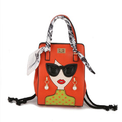 Beauty Glasses Handbags for Women PU Shoulder Bag Cute Scarf Purses