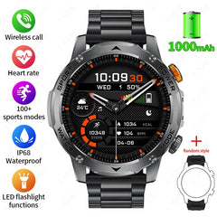 LIGE Military Smart Watch Men 1000mAh Battery Outdoors LED Flashlight Waterproof Heart Rate Sport BT Call 1.7" AMOLED Smartwatch