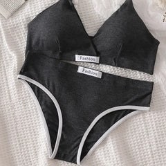 Underwear Set Women Bra Briefs Set Low Waist Panties Wire Free Vneck Bra Bralette