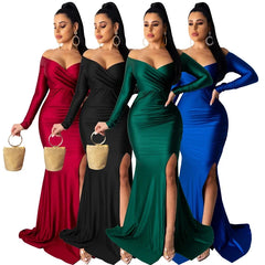 Evening wear Dresses: Off the Shoulder Slash Neck Formal Occasion Dresses Women