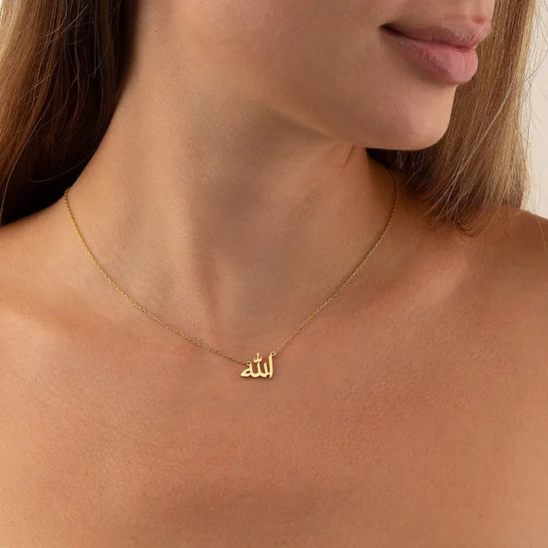Personalized Letter Love God Patience in Arabic Necklaces Women Islamic Jewelry
