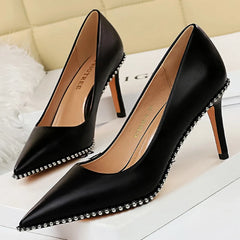 Women 7.5cm 10.5cm High Heels Studded Rivets Pumps Lady Fetish Stiletto