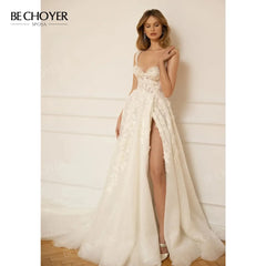 White Bridesmaid Dresses: Wedding Dress Appliques Bride Gown Split Beach Party