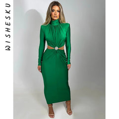 Formal attire Dresses: Out Knotted Maxi Dress For Women Spring Fall Turtleneck