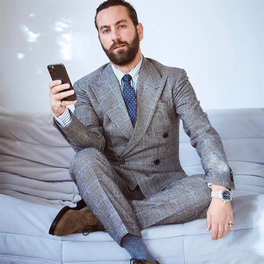 Tuxedo for Mens: Houndstooth Mens Suit Casual Business Slim Fit Blazer Male