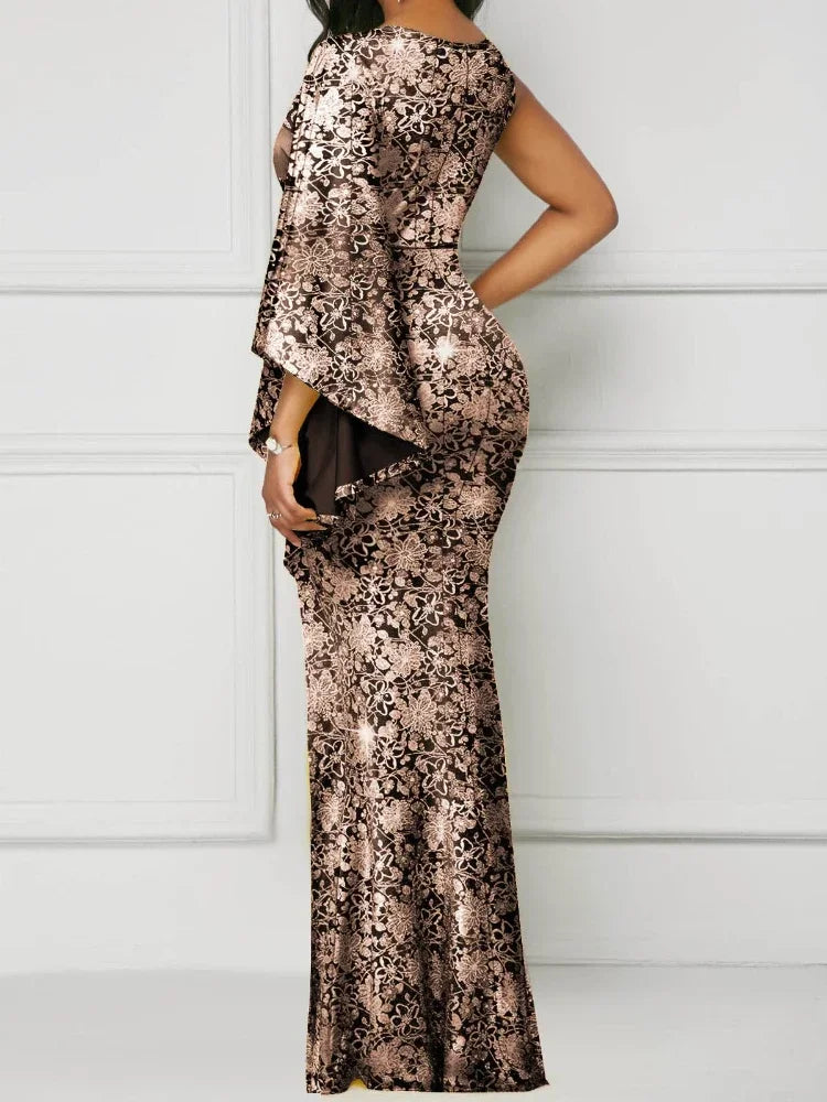Evening wear Dresses: Women Fishtail Gold Cape Cloak Package Hip Elastic