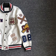 Men's spring and autumn baseball uniform Y2K retro trend leather jacket heavy