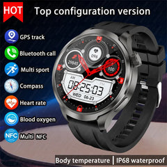BOXUXING 1.85-inch Smart Watch Men Sport Waterproof Fitness Heart Rate Watches Compass GPS Track NFC Bluetooth Call Smartwatch