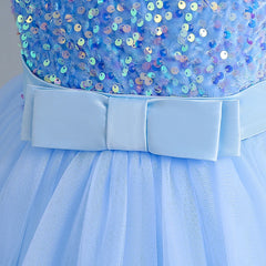 12 14 Yrs Girls Party Dresses Blue Sequined Bow Gala Prom Gown for Children Kids Formal Events Costume Birthday Princess Clothes