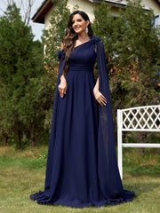 Homecoming Dresses: Chiffon Streamer Navy Evening Dress Long Elegant Dress