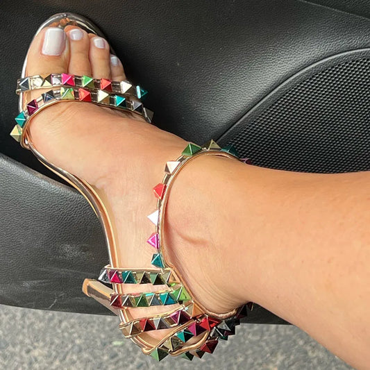 Women 11cm High Heels Rivets Studded Sandals Lady Sandles Stiletto