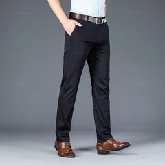 Spring Summer Straight Suit Pants Men Cotton Business Stretch Royal Blue Khaki Black