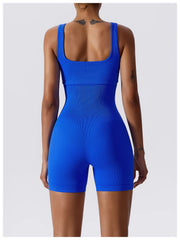 Women's Yoga Rompers One Piece Tummy Control Seamless Ribbed Jumpsuit Padded