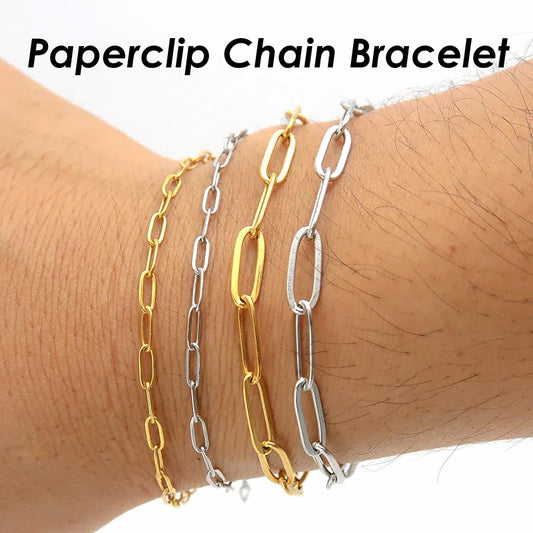 10 Pieces Paper Clip Bracelet Gold Color Stainless Steel PaperClip Link Chain for Women