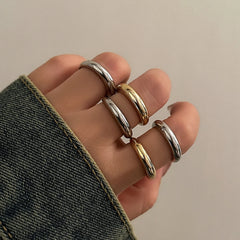 8 Pcs Chunky Open Smooth Surface Rings Set for Women Trendy Gold Color and Silver