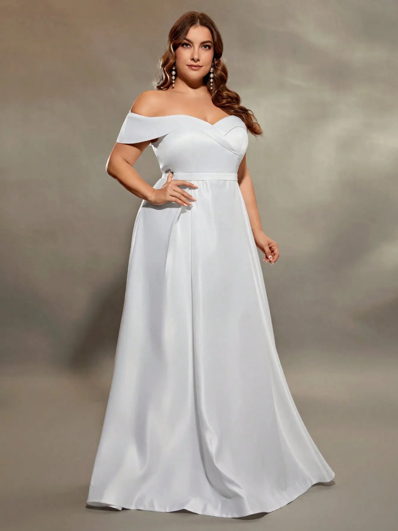 Mgiacy plus size Line neck irregular cross satin wedding gown full skirt Evening