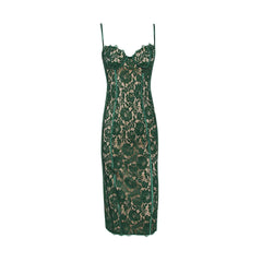 Evening wear Dresses: Occasion Dress Green Spaghetti Strap V Neck Lace Dress