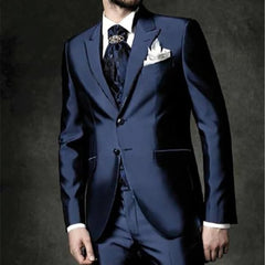 Beach Wedding Outfit Men: Groom Tuxedo Navy Blue Peak Lapel Wedding/Prom