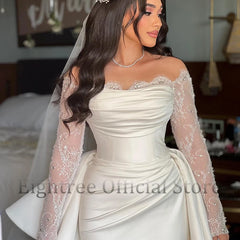 White Bridesmaid Dresses: Wedding Dresses Formal Off The Shoulder Long Sleeve