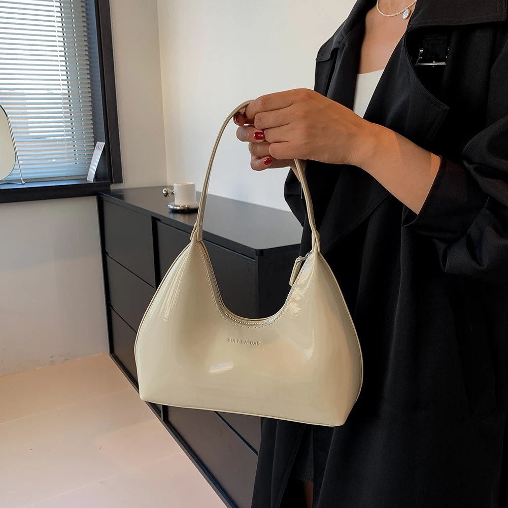 Women's Bag Patent Leather Tote Bag Fashion Shoulder Bag Versatile Crescent Bag