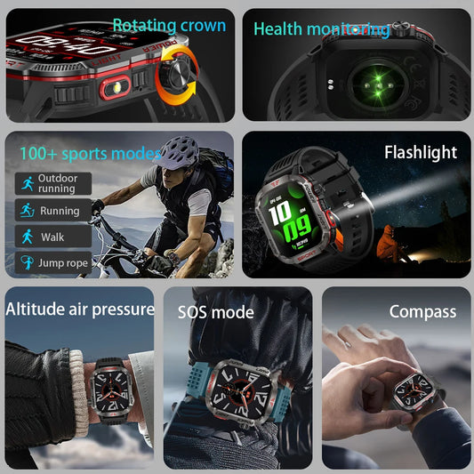 New Military GPS Smart Watch Men Flashlight Compass Waterproof Outdoor Sport Tracker Bluetooth Call Heart Rate Smartwatches Man
