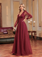 Homecoming Dresses: V-Neck Formal Evening Dresses Long Sleeve Cocktail Prom Dress