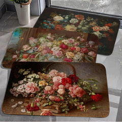 Retro floral oil painting printed area rug non-slip absorbent bathroom toilet entrance